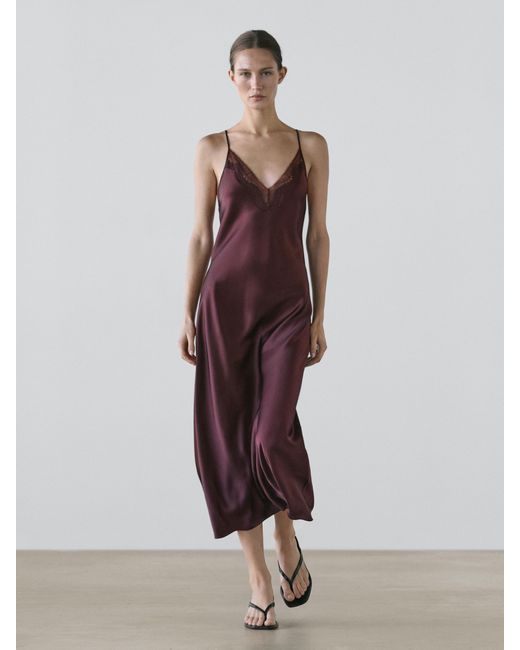 MASSIMO DUTTI Red Flowing Midi Slip Dress