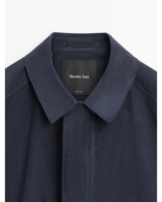 MASSIMO DUTTI Blue Suede Leather Jacket With Pockets for men