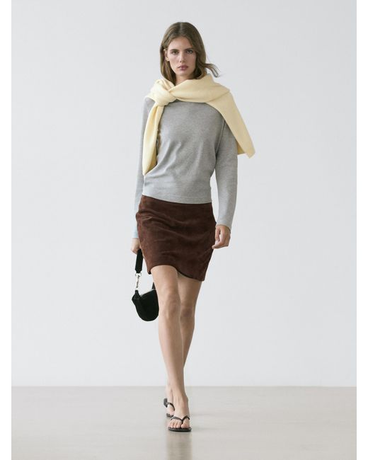MASSIMO DUTTI White Suede Leather Mini Skirt