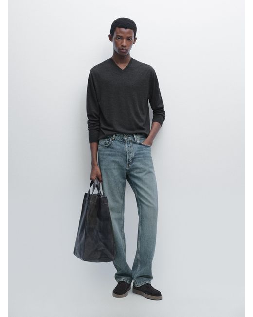 MASSIMO DUTTI Blue Knit Wool Blend Sweater for men