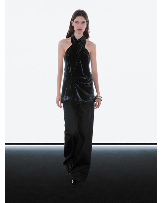 MASSIMO DUTTI Black Velvet Halterneck Top