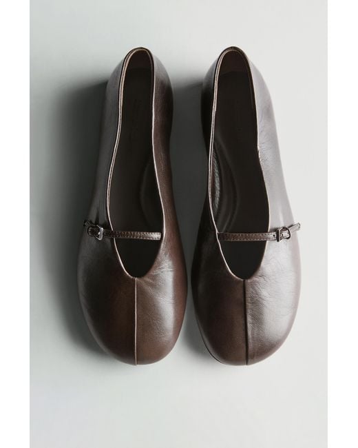 MASSIMO DUTTI Black Leather Ballet Flats With Buckle