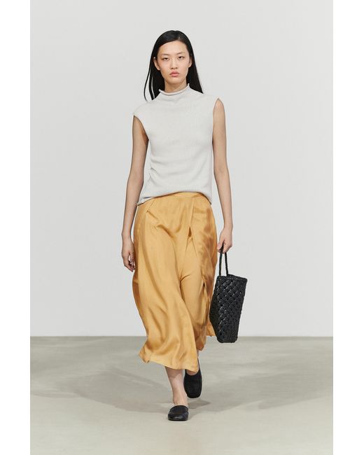 MASSIMO DUTTI Natural 100% Silk Flowing Midi Skirt Total Look