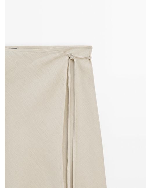 MASSIMO DUTTI White Midi Pareo Skirt With Mini Buckle