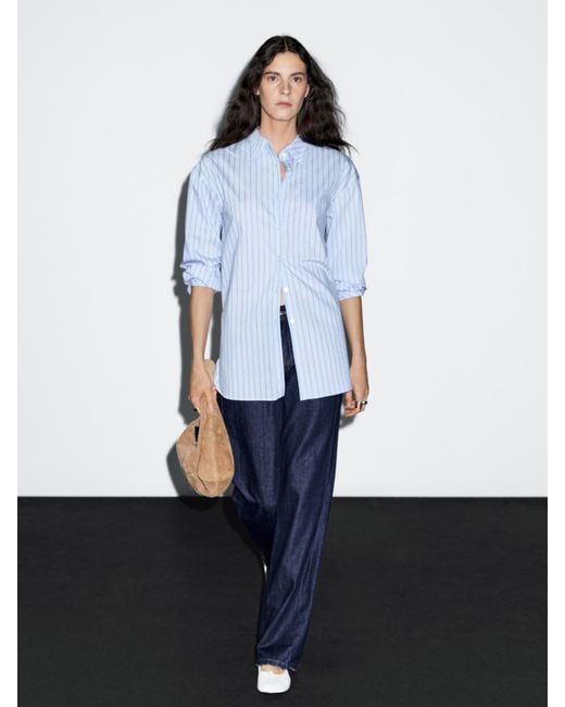 Camisa Rayas Mezcla Algodón MASSIMO DUTTI de color Blue
