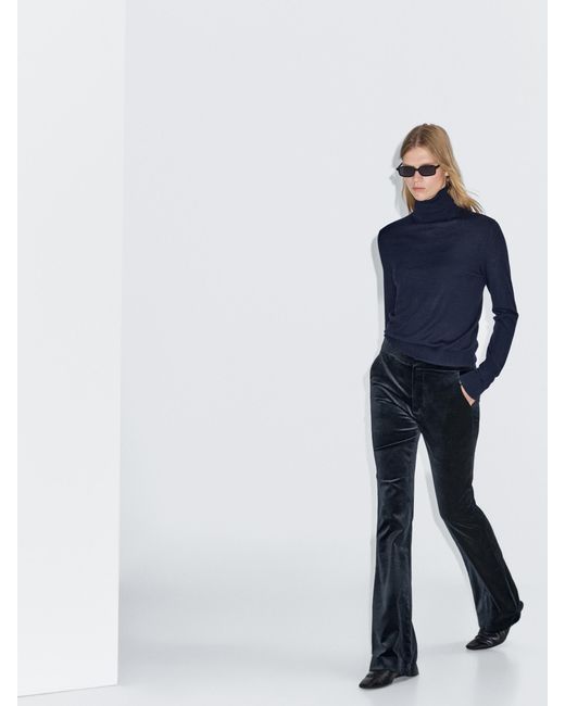 MASSIMO DUTTI Blue Skinny Flare Fit Velvet Trousers