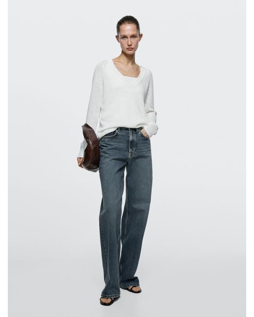 MASSIMO DUTTI Green High-Waist Wide-Leg Jeans