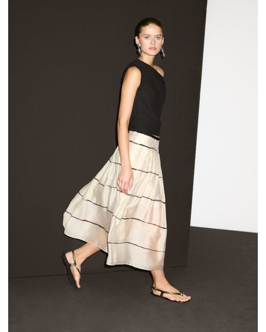 MASSIMO DUTTI Black Striped Flowing Midi Skirt