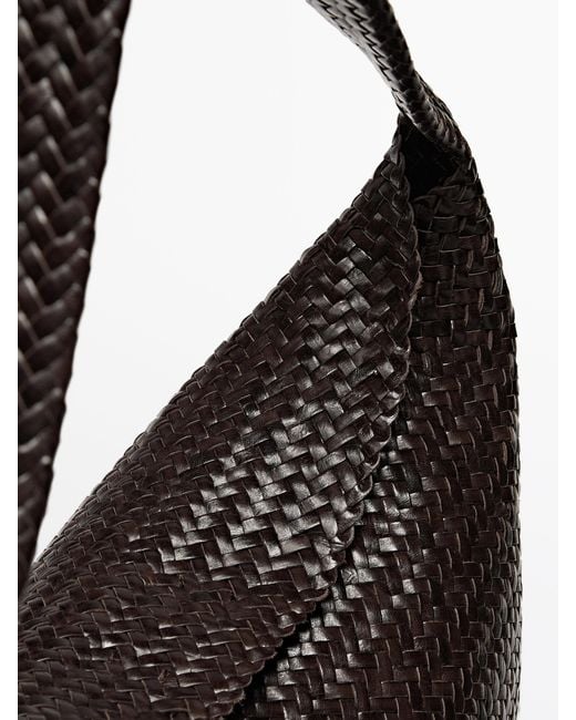 MASSIMO DUTTI Black Woven Nappa Leather Bag