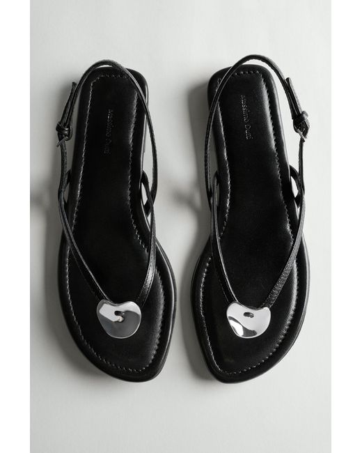MASSIMO DUTTI White Flat Slider Sandals With Gem Detail