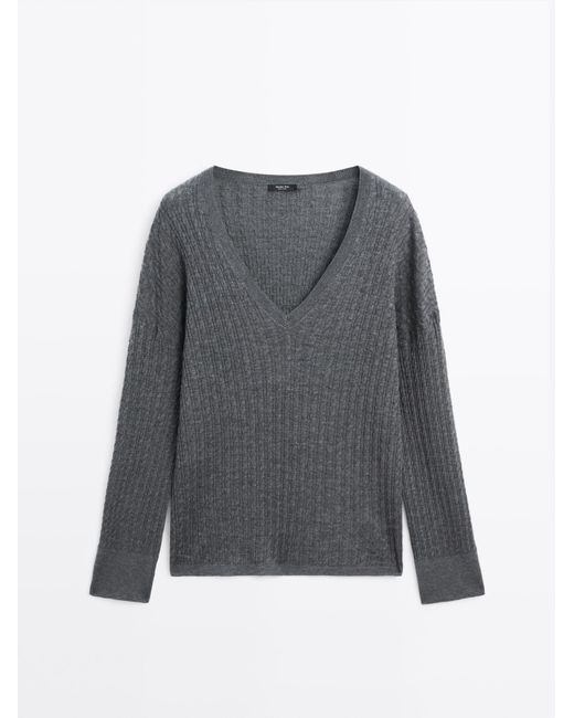MASSIMO DUTTI Kabeltrui Met V-Hals in het Gray