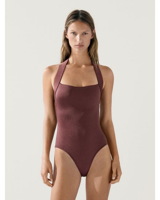 Bañador Brillo Halter MASSIMO DUTTI de color Brown