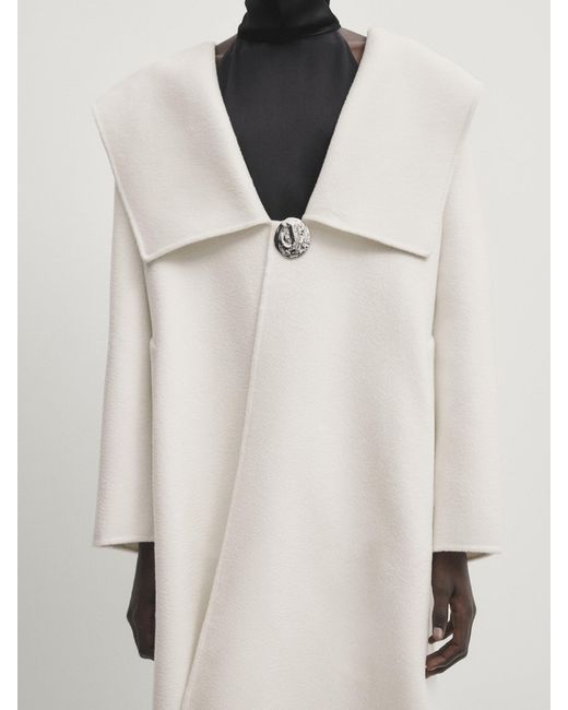 MASSIMO DUTTI White Lapel Collar Coat With Belt