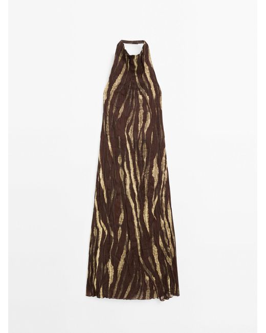 MASSIMO DUTTI Long Creased Print Halter Neck Dress | Lyst UK