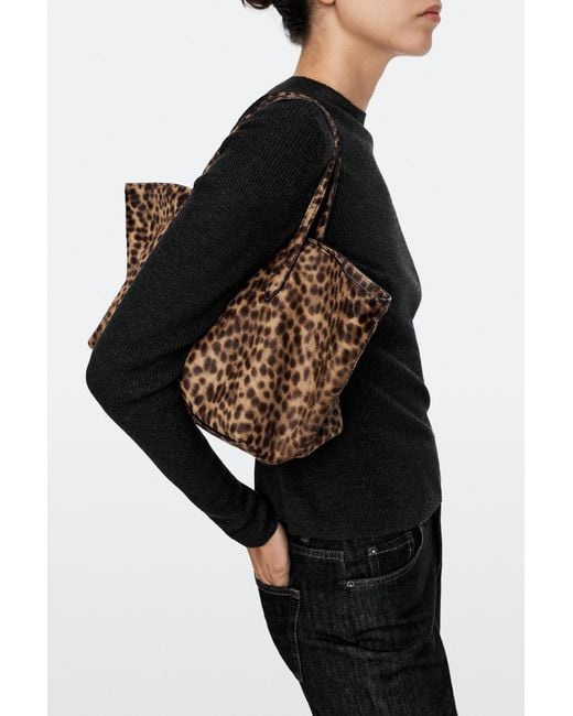MASSIMO DUTTI Brown Medium Fur Leather Tote Bag