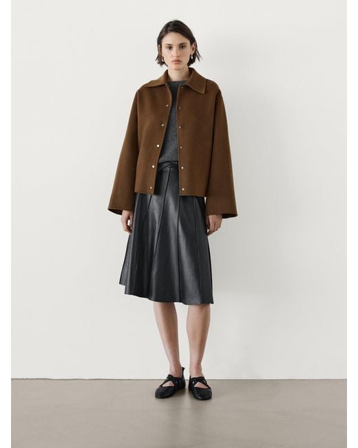 MASSIMO DUTTI Natural Wool-Blend Snap Button Coat