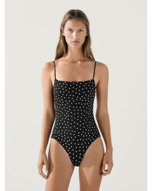 MASSIMO DUTTI Black Polka Dot Print Swimsuit