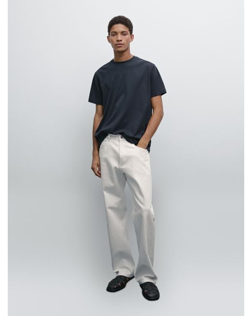 MASSIMO DUTTI 100% Mercerised Cotton T-Shirt in Grey for Men Lyst UK