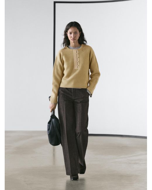 MASSIMO DUTTI White Wool Blend Knit Sweater