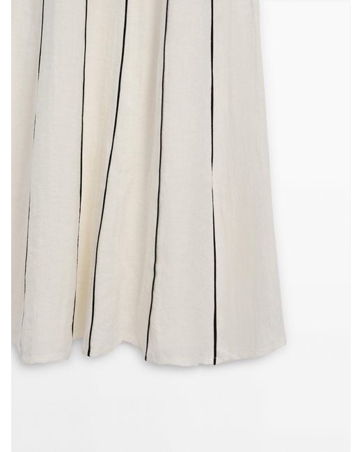MASSIMO DUTTI White Linen Blend Two-Tone Strappy Dress