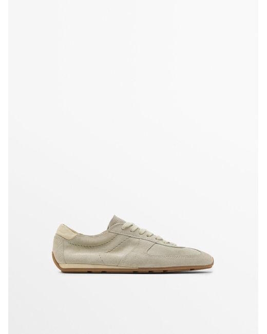 MASSIMO DUTTI White Soft Split Suede Trainers