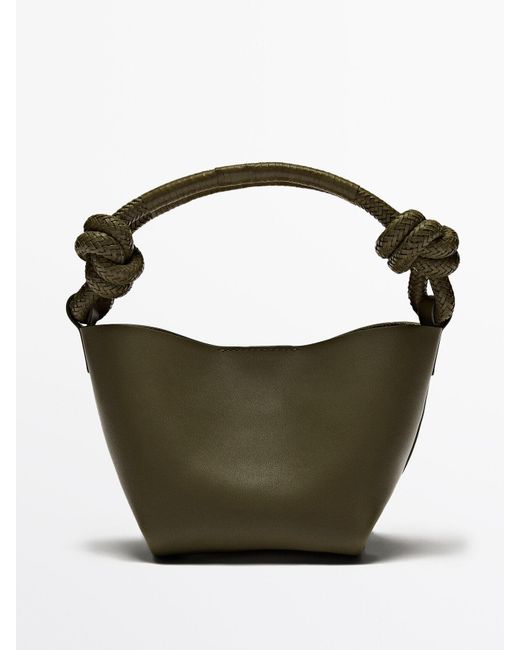 MASSIMO DUTTI Green Mini Nappa Leather Crossbody Bag With Knot Details