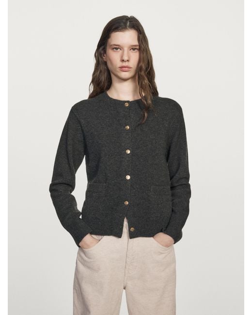 MASSIMO DUTTI Gray Knit Cardigan With Buttons