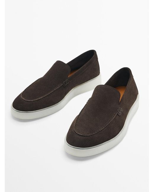 MASSIMO DUTTI Black Split Suede Translucent Sole Loafers for men