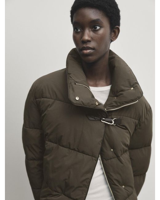 MASSIMO DUTTI Puffer Jacket With Hook Detail in Grey Lyst UK