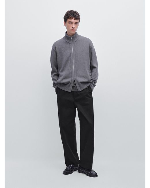 MASSIMO DUTTI Gray Wool Blend Cardigan With Zip Detail for men
