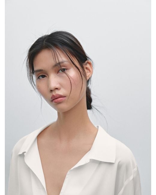 MASSIMO DUTTI White Flowing Shirt With Polo Collar