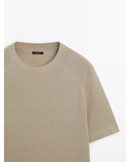 MASSIMO DUTTI Natural Short Sleeve Knit Sweater With Cotton for men