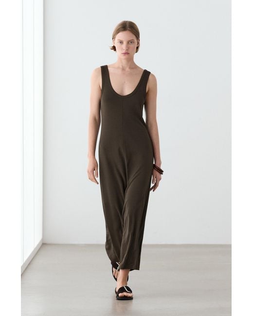 MASSIMO DUTTI Green Midi Dress With Central Seam Detail