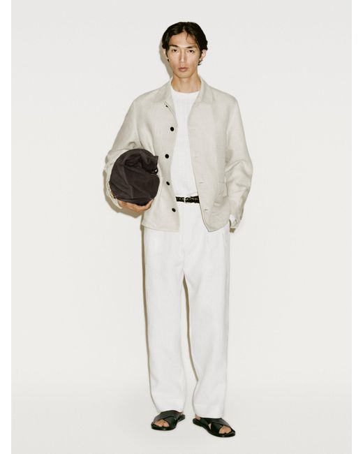 Giacca Camicia Délavé 100% Lino di MASSIMO DUTTI in White da Uomo
