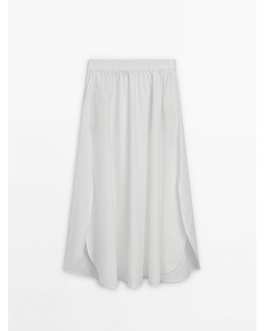 MASSIMO DUTTI White Voluminous Poplin Midi Skirt