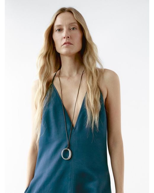 MASSIMO DUTTI Blue Long Flowing V-Neck Dress