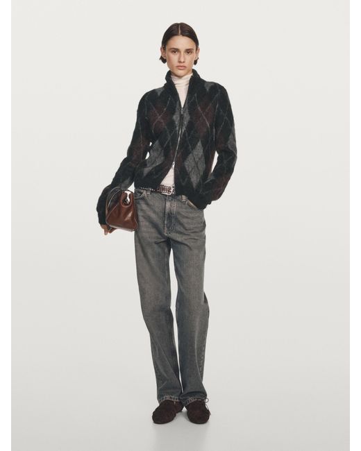 MASSIMO DUTTI Black Wool And Alpaca Argyle Cardigan
