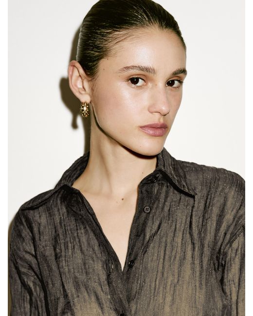 MASSIMO DUTTI Black Long Creased-Effect Shirt