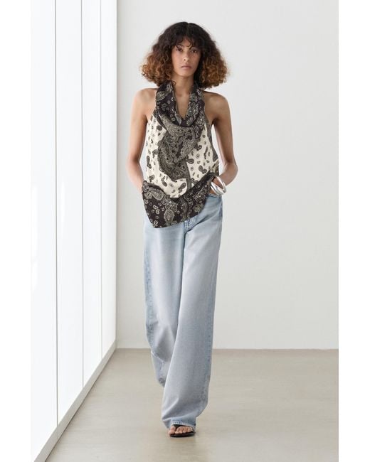 Top Fluido Halter Estampado MASSIMO DUTTI de color Black