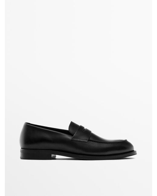 MASSIMO DUTTI Black Smart Leather Loafers for men