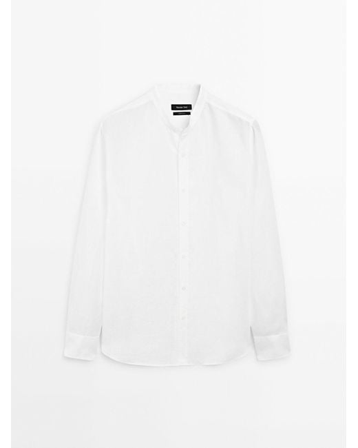 MASSIMO DUTTI 100% Linnen Overhemd Regular Fit Met Kraag Met Bandje in het White voor heren