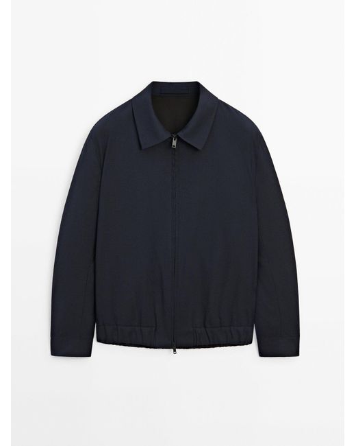MASSIMO DUTTI Blue Technical Wool Blend Bomber Jacket for men