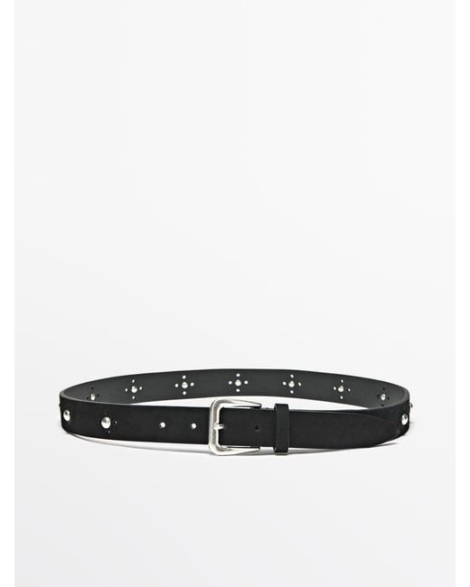 MASSIMO DUTTI White Die-Cut Studded Belt