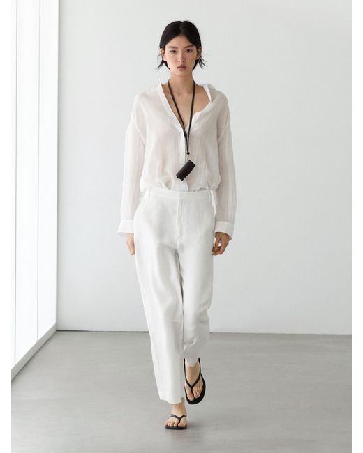 MASSIMO DUTTI White Flowing Shirt With Shirt Collar
