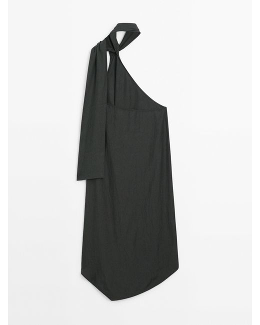 MASSIMO DUTTI Black Dress With Neck Tie Detail
