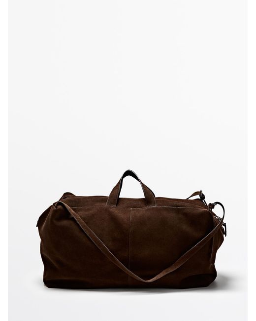 MASSIMO DUTTI Brown Suede Leather Maxi Duffle Bag for men