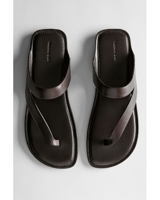MASSIMO DUTTI Black Asymmetric Leather Sandals With Toe Divider