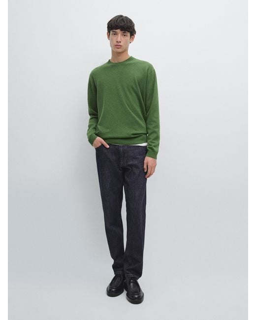MASSIMO DUTTI Green Wool Blend Crew Neck Knit Sweater for men