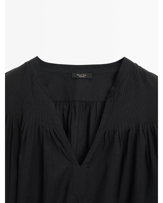 MASSIMO DUTTI Black 100% Cotton Dress With Embroidered Detail