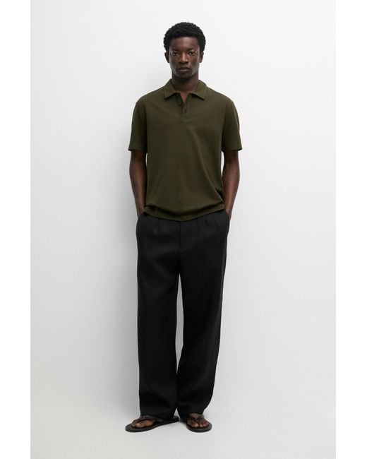 MASSIMO DUTTI Green Micro-Structured Cotton Blend Polo Shirt for men